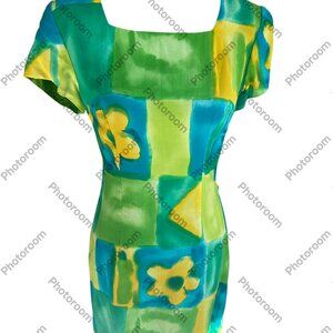Jessica Howard Size 6 Bright Multicolored Floral Colorblock Zip Dress Vintage